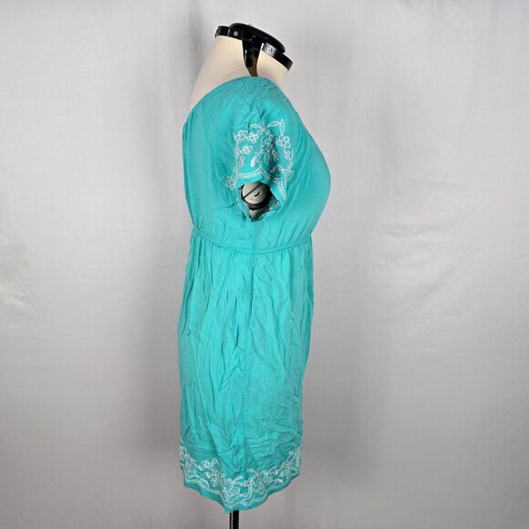 One Clothing Dress Junior's XL Green Mini Fit & Flare Embordering Short Sleeve - Picture 13 of 16